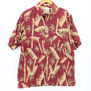 Vintage Ron Chereskin Hawaiian Shirt Mens Red Button Down Floral Pattern Size L